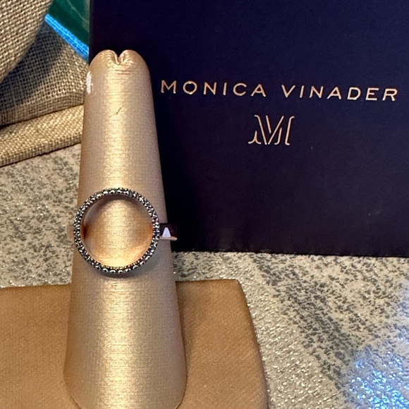 Monica Vinader Rose Gold Tone Blue Sapphire Circle Ring. New - Picture 2 of 6